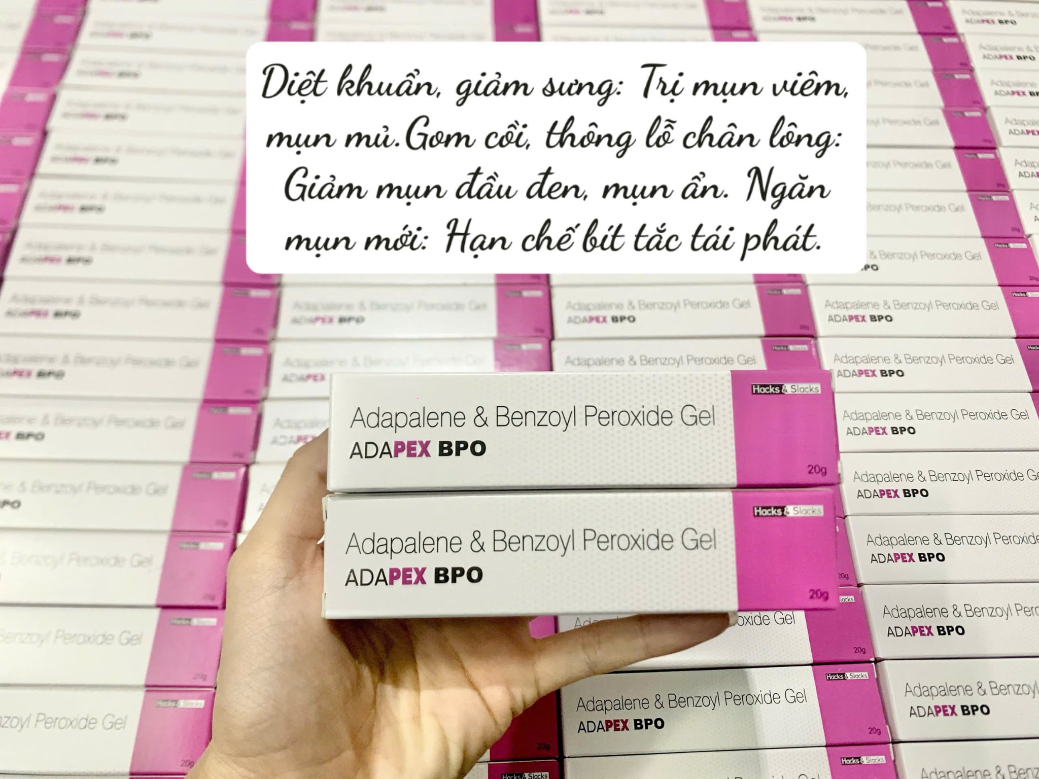  (Hacks & Slacks) Adapalen & Benzoyl peroxide Adapex BPO gel giảm mụn nang - 0.1 Ada  & 2.5% BPO 