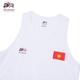  Áo chạy bộ Nam Singlet - TRẮNG TINH - Ép nhiệt Pr Sport 