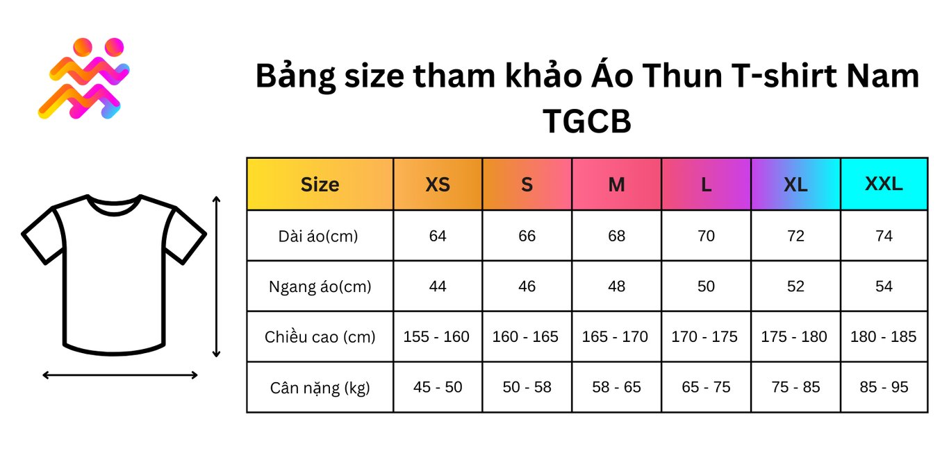 Bảng size áo thun T-shirt chạy bộ nam TGCB