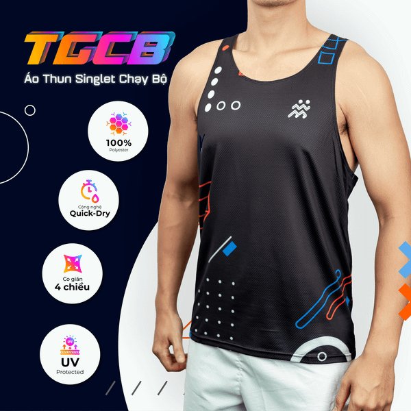 Áo thun singlet đen họa tiết