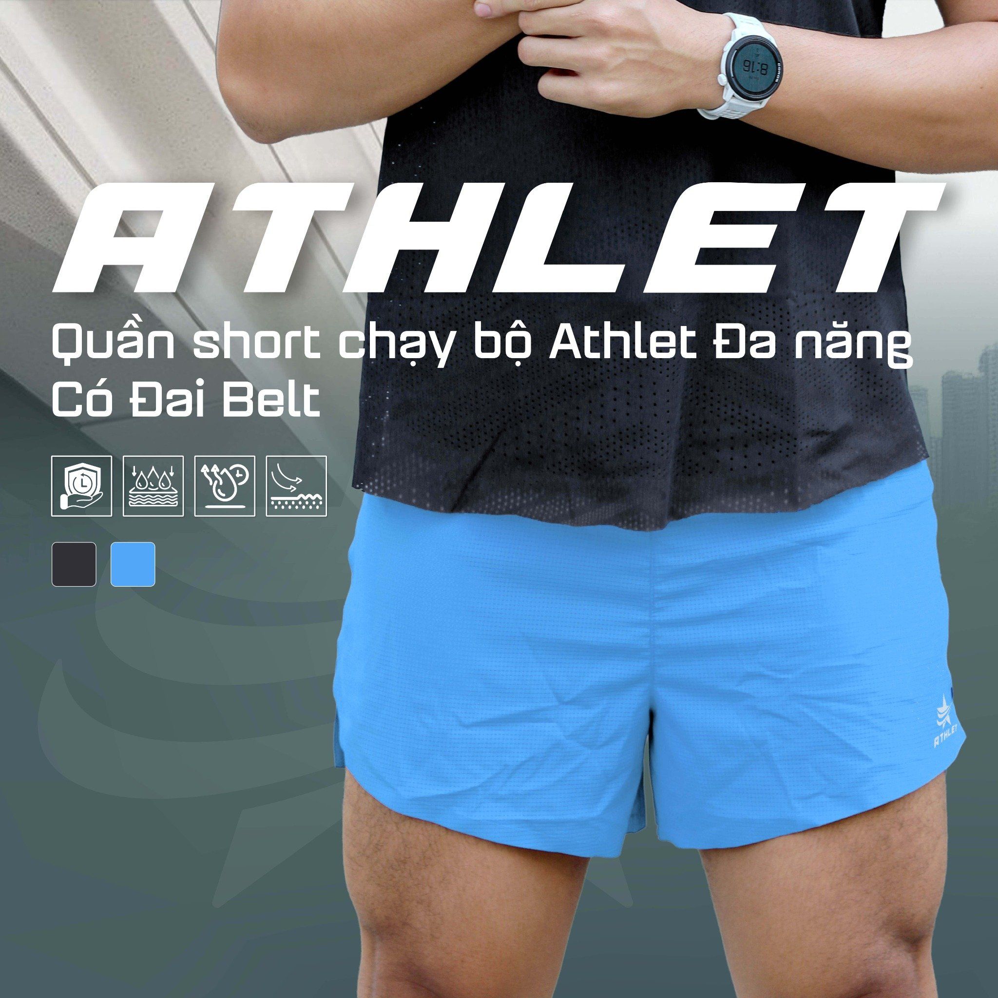 Quần Short Chạy Bộ Athlet - Xanh Dương