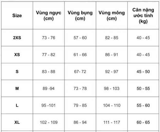 Bảng size áo adidas nữ