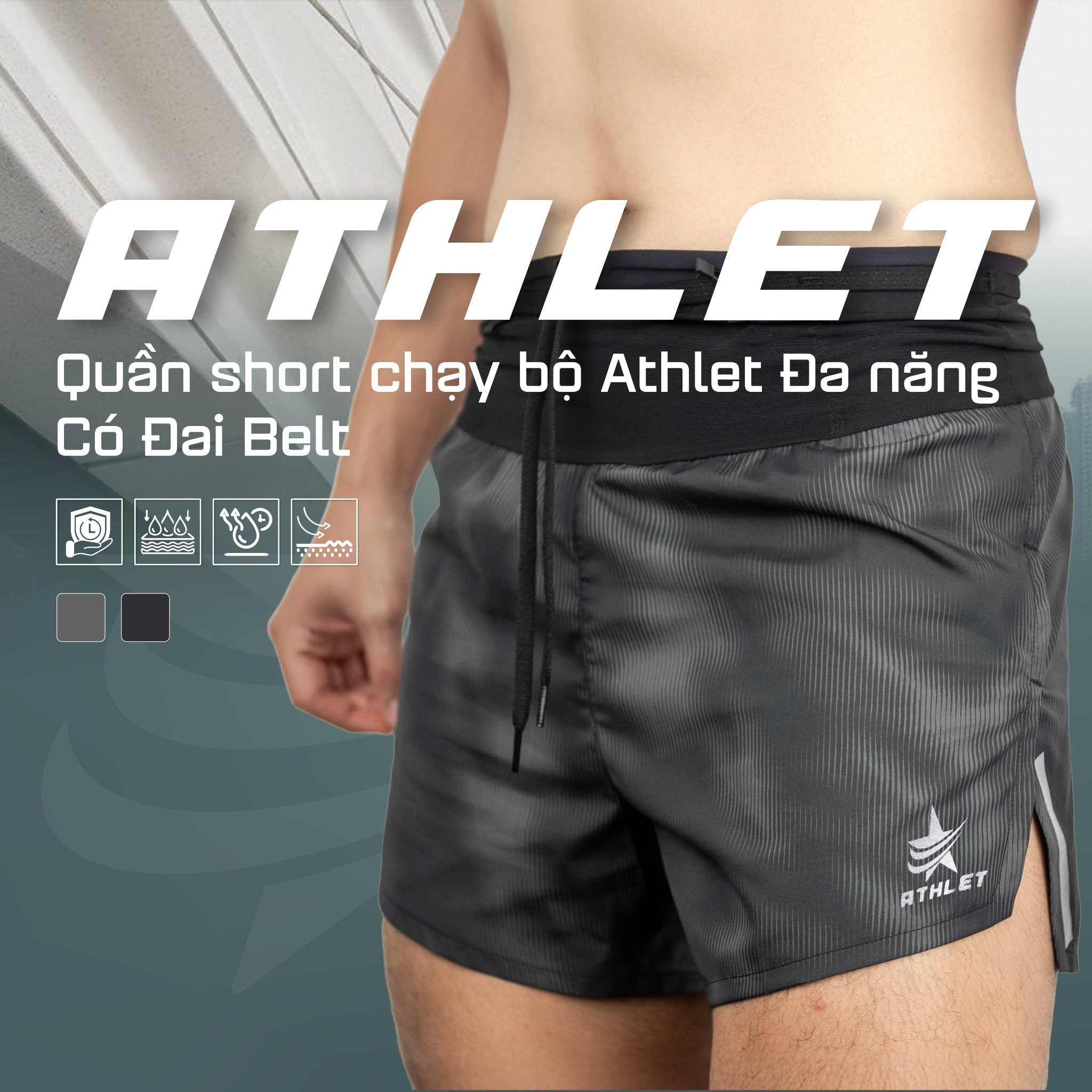 Quần short chạy bộ athlet atq408 - xám loang