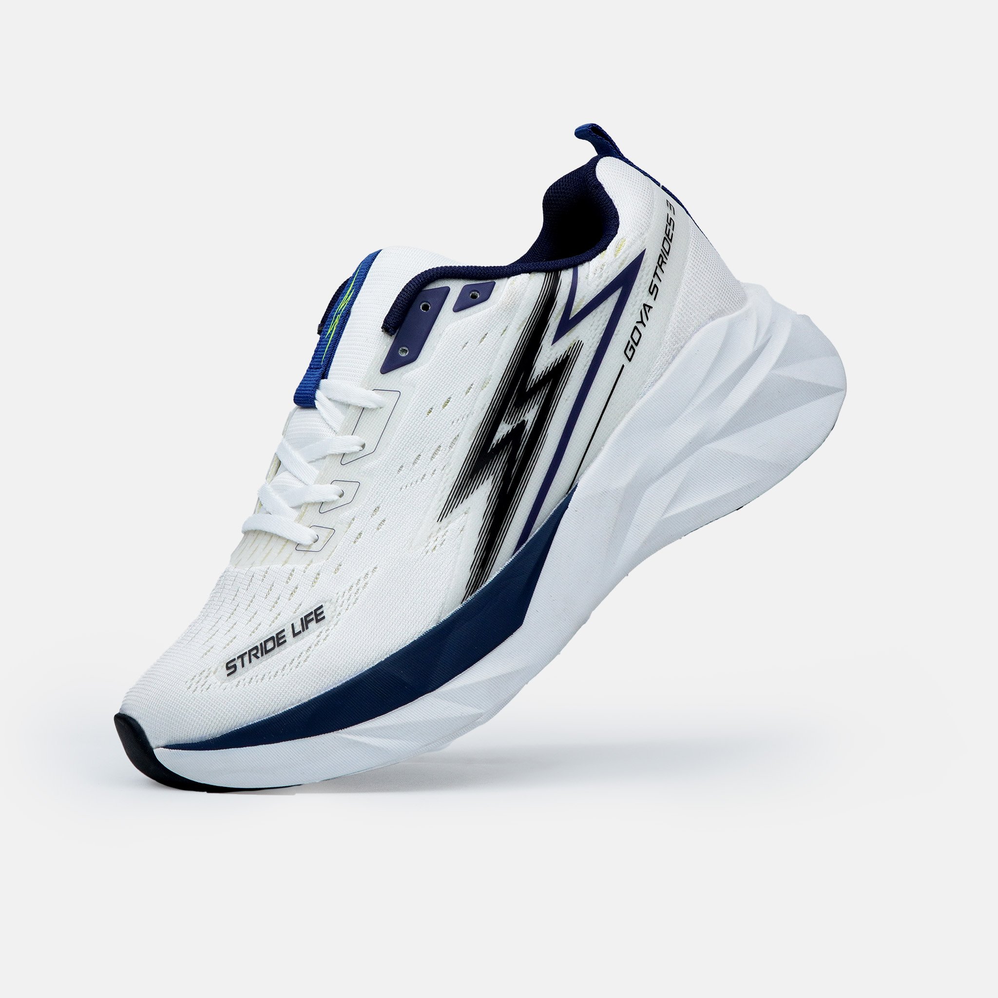 Chi tiết giày chạy bộ Goya Strides 3 2025 màu trắng kem