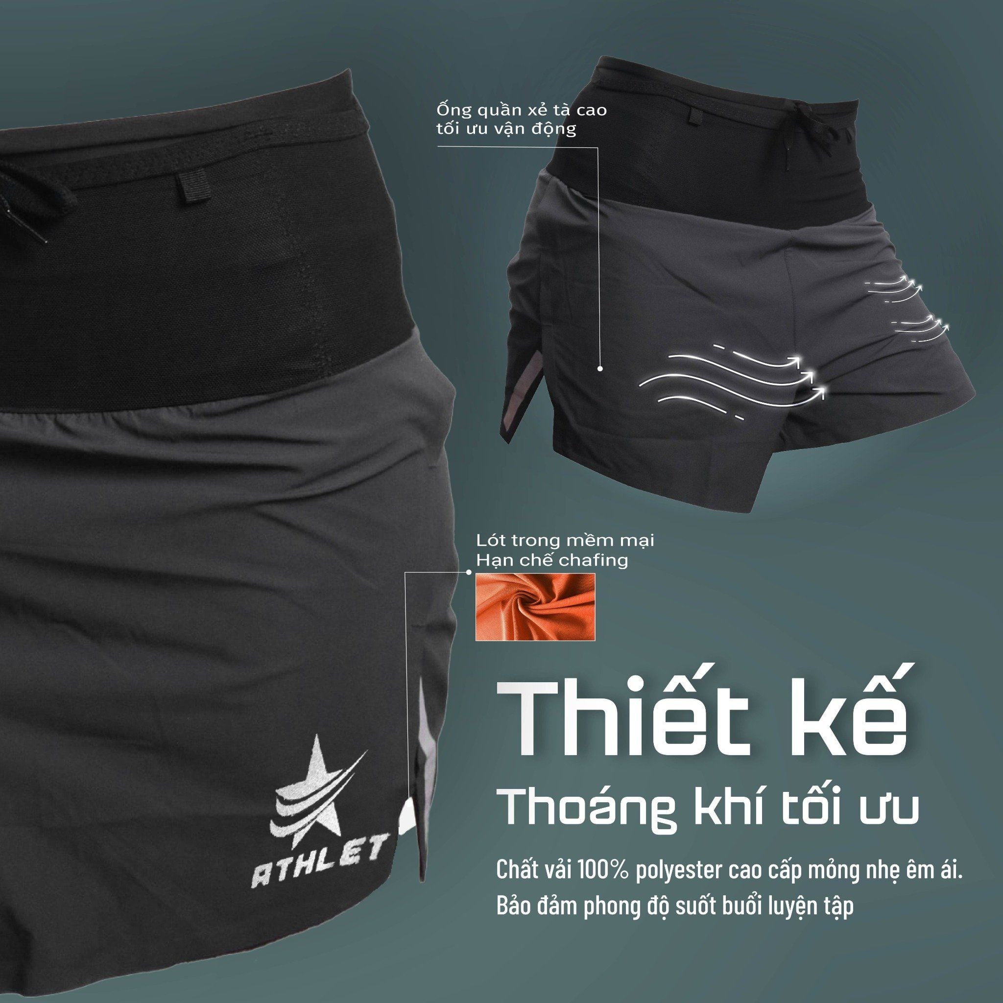 Quần Short Athlet ATQ404 - chất liệu thoáng khí nhanh khô
