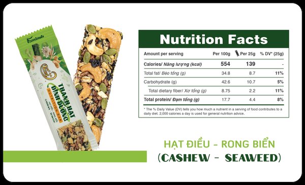 thanh hạt dinh dưỡng rong biển hạt điều