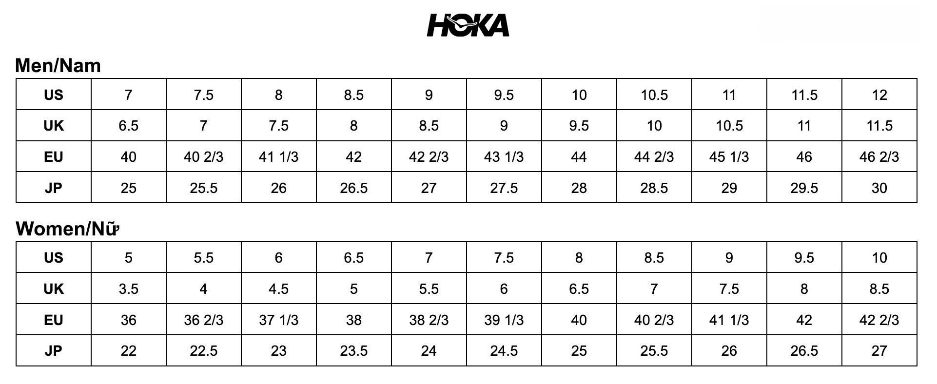 Bảng size giày Hoka Speedgoat 6