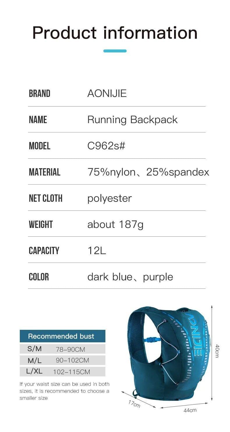  Vest Nước Chạy Bộ Aonijie C962 Dung Tích 12L - Xanh Mint 