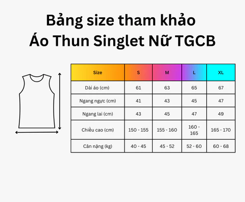 Bảng size áo singlet chạy bộ nữ