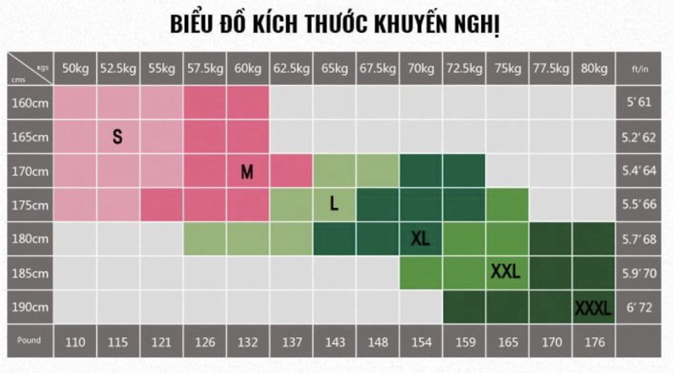 Bảng chọn size áo dài tay nữ RunTiger