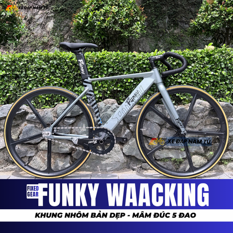  XE ĐẠP FIXEDGEAR FUNKY WAACKING, KHUNG NHÔM , MÂM 5 ĐAO XÉ GIÓ , TRỤC RỖNG 