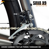  Xe Đạp Touring Sava X9 R7000, Tay Lái Thẳng, Khung Carbon, Group Shimano 105 Cao Cấp, Cối Nổ Lớn 