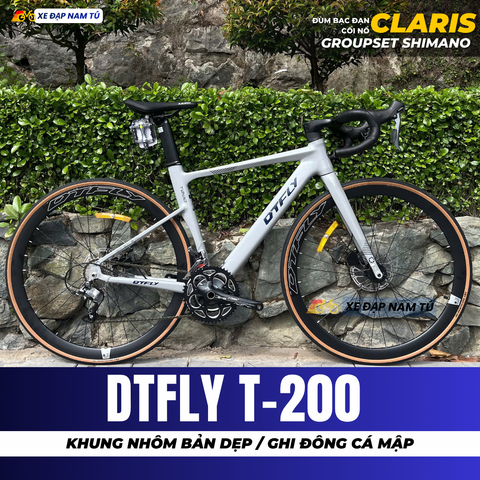  XE ĐẠP ĐUA DTFLY T-200 GHI ĐÔNG CÁ MẬP, GROUPSET SHIMANO, CỐI NỔ LỚN 