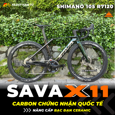  XE ĐẠP ĐUA SAVA X11 KHUNG CARBON (UCI), GROUP SHIMANO 105 NHẬT BẢN, ĐÙM BẠC ĐẠN CERAMIC 