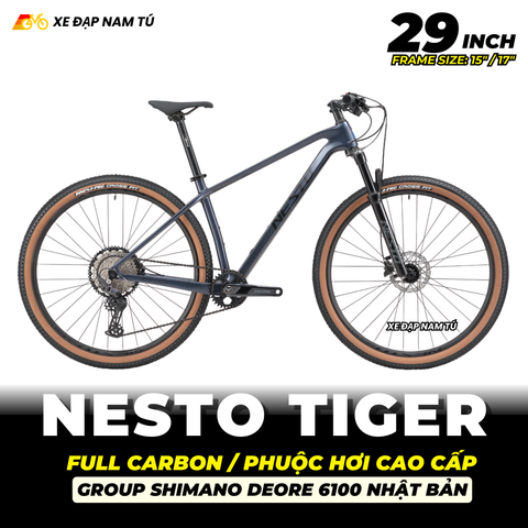 XE ĐẠP MTB NESTO TIGER FULL CARBON, SHIMANO DEORE 12 CẤP, PHUỘC HƠI, BÁNH 29INCH 