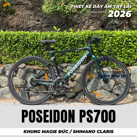  XE ĐẠP TOURING POSEIDON PS700, KHUNG MAGIE ĐÚC NGUYÊN KHỐI, GROUP SHIMANO CLARIS NHẬT BẢN, PHANH DẦU, CỐI NỔ LỚN 