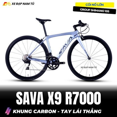  Xe Đạp Touring Sava X9 R7000, Tay Lái Thẳng, Khung Carbon, Group Shimano 105 Cao Cấp, Cối Nổ Lớn 