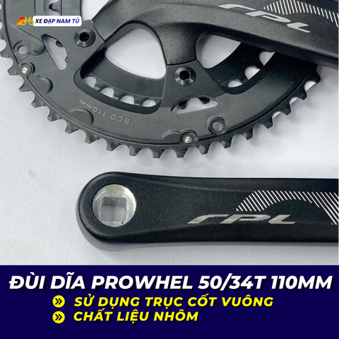  ĐÙI ĐĨA NHÔM PROWHELL 50/34T - 2 Phân loại: Trục giữa Cốt Vuông & Cốt Rỗng 