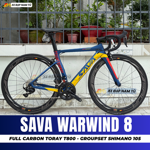  XE ĐẠP ĐUA SAVA WARWIND8 FULL CARBON, GROUPSET SHIMANO 105 R7000, PHANH C 