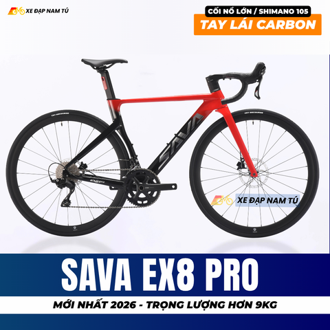  Xe Đạp Đua SAVA EX8 PRO 2026 - Khung Nhôm Cao Cấp hơn 9kg, Shimano 105 R7100, Phanh Dầu Thủy Lực 