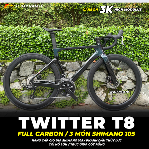  XE ĐẠP ĐUA TWITTER T8 PRO [2026] FULL CARBON, 3 MÓN SHIMANO 105 CAO CẤP 