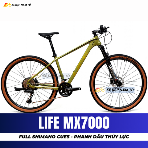  XE ĐẠP ĐỊA HÌNH LIFE MX7000 FULL SHIMANO CUES, PHANH DẦU THỦY LỰC, KHUNG NHÔM KHÔNG MỐI HÀN 