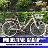  XE ĐẠP NỮ CALIFORNIA MODELTIME CACAO, BÁNH 26 IN, KHUNG NHÔM, KÈM RỔ VÀ BAGA SAU 