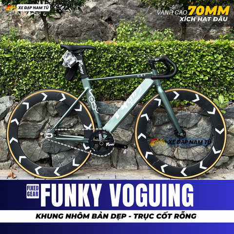  XE ĐẠP FIXED GEAR FUNKY VOGUING, KHUNG NHÔM, TRỤC RỖNG, VÀNH CAO 7CM 