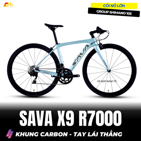  Xe Đạp Touring Sava X9 R7000, Tay Lái Thẳng, Khung Carbon, Group Shimano 105 Cao Cấp, Cối Nổ Lớn 