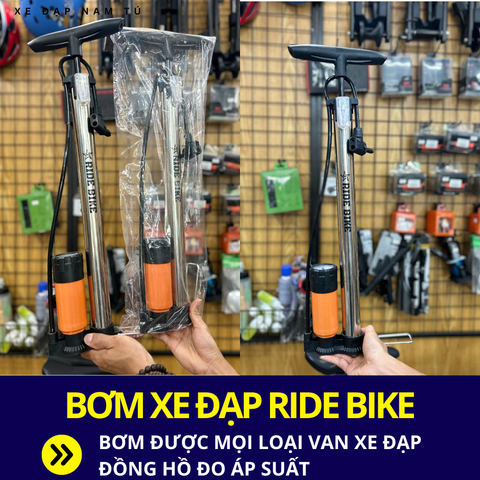  BƠM XE ĐẠP RIDEBIKE KÈM ĐỒNG HỒ ÁP SUẤT, BƠM MỌI LOẠI VAN BẰNG NHÔM CAO CẤP 