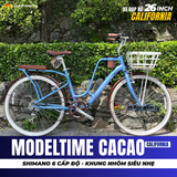  XE ĐẠP NỮ CALIFORNIA MODELTIME CACAO, BÁNH 26 IN, KHUNG NHÔM, KÈM RỔ VÀ BAGA SAU 