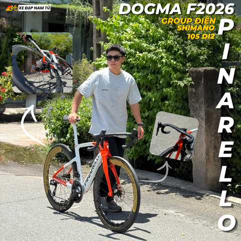  XE ĐẠP ROAD PINARELLO DOGMA F26 - GHI ĐÔNG CARBON, VÀNH CARBON PRINCETON, GROUP SHIMANO 105 CAO CẤP 