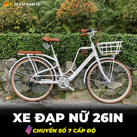  XE ĐẠP NỮ HONGQI KHUNG NHÔM, BÁNH 26IN, KÈM RỔ VÀ ĐỆM BAGA SAU 