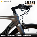  Xe Đạp Touring Sava X9 R7000, Tay Lái Thẳng, Khung Carbon, Group Shimano 105 Cao Cấp, Cối Nổ Lớn 