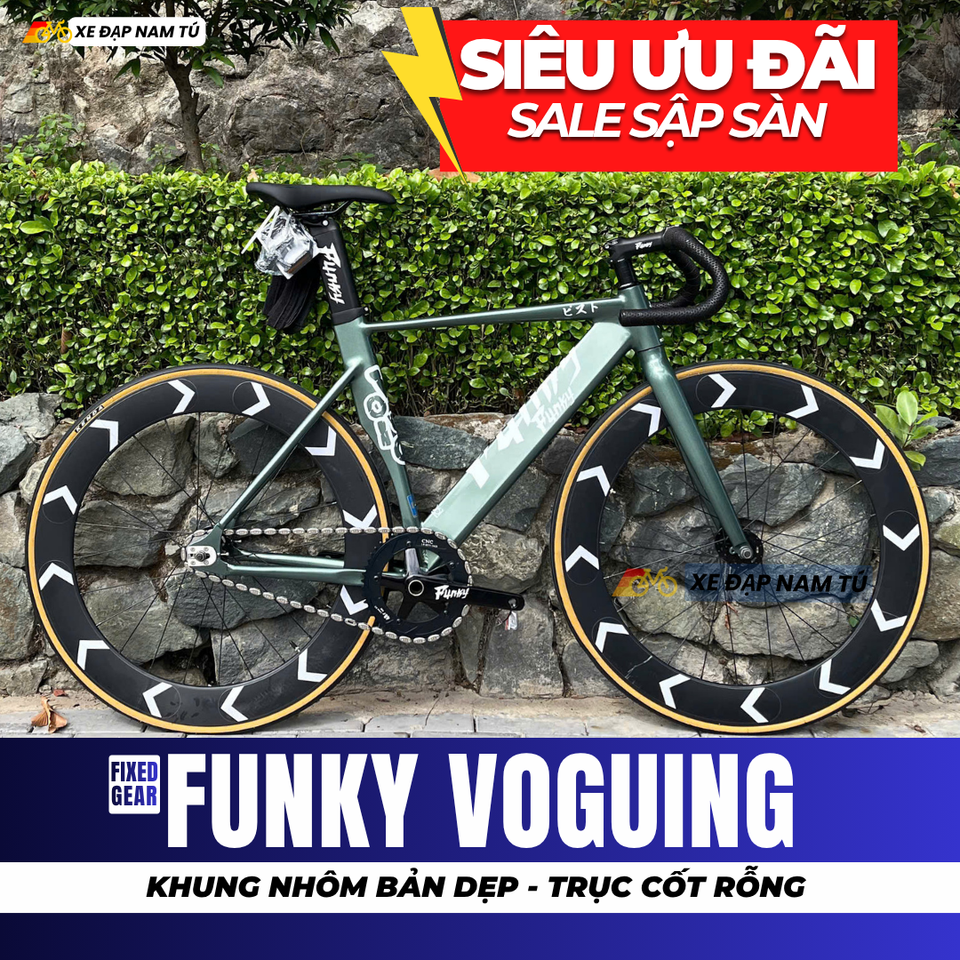  XE ĐẠP FIXED GEAR FUNKY VOGUING, KHUNG NHÔM, TRỤC RỖNG, VÀNH CAO 7CM 