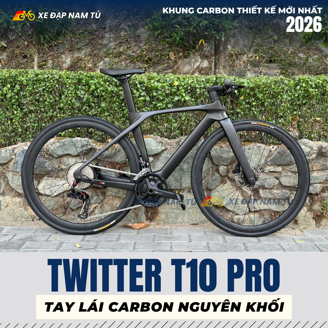  XE ĐẠP TWITTER T10 PRO RS HYBRID [2026] TAY LÁI CARBON NGUYÊN KHỐI 