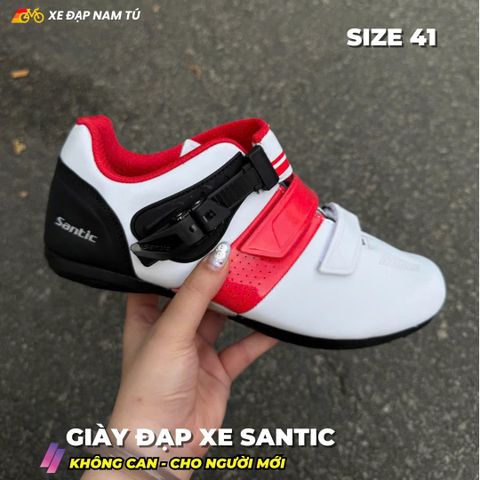  GIÀY ĐẠP XE SANTIC (KHÔNG CAN) CHO NGƯỜI MỚI, MÀU TRẮNG ĐỎ, SIZE 41 