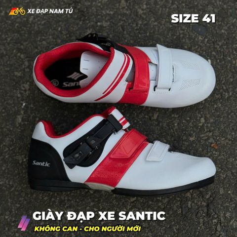  GIÀY ĐẠP XE SANTIC (KHÔNG CAN) CHO NGƯỜI MỚI, MÀU TRẮNG ĐỎ, SIZE 41 