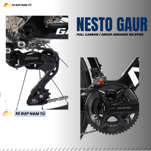  Xe Đạp Đua Nesto Gaur – Full Carbon, Group Shimano 105 R7120, Phanh Dầu Thủy Lực 