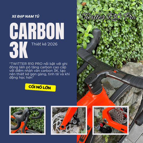  XE ĐẠP ĐUA TWITTER R10 PRO [2026] 6 MÓN CARBON, TAY LÁI CARBON 3K, PHANH DẦU THỦY LỰC 