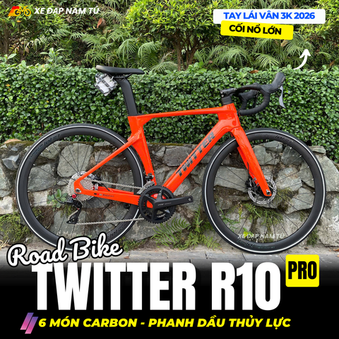  XE ĐẠP ĐUA TWITTER R10 PRO [2026] 6 MÓN CARBON, TAY LÁI CARBON 3K, PHANH DẦU THỦY LỰC 
