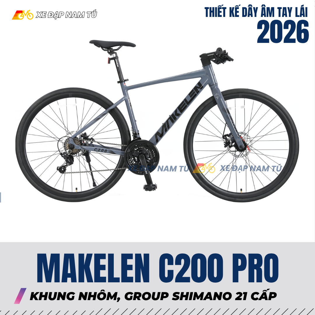  XE ĐẠP TOURING MAKELEN C200 PRO [2026] DÂY ÂM TAY LÁI, KHUNG NHÔM, BỘ CHUYỂN ĐỘNG SHIMANO 21 CẤP 