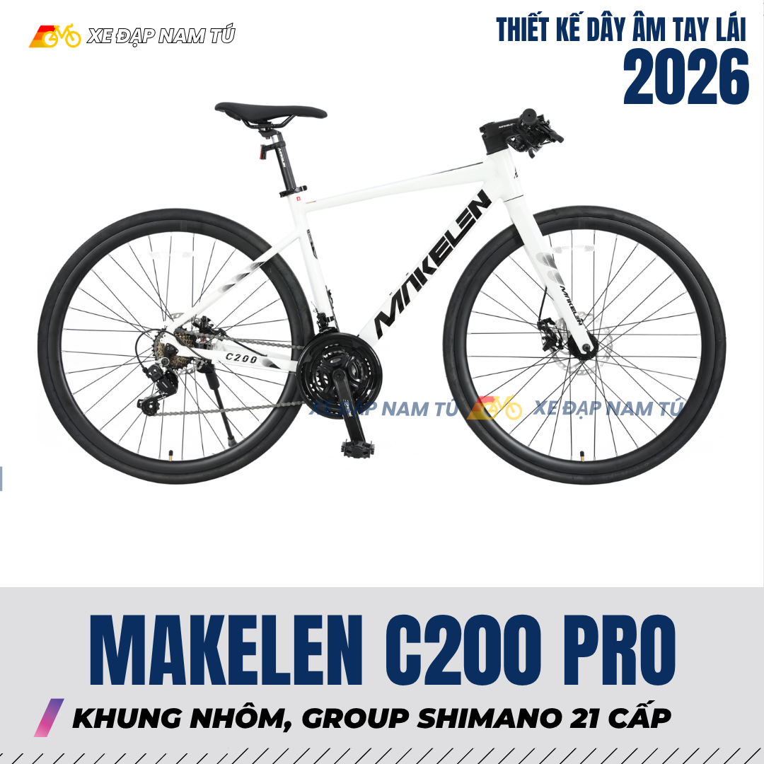  XE ĐẠP TOURING MAKELEN C200 PRO [2026] DÂY ÂM TAY LÁI, KHUNG NHÔM, BỘ CHUYỂN ĐỘNG SHIMANO 21 CẤP 