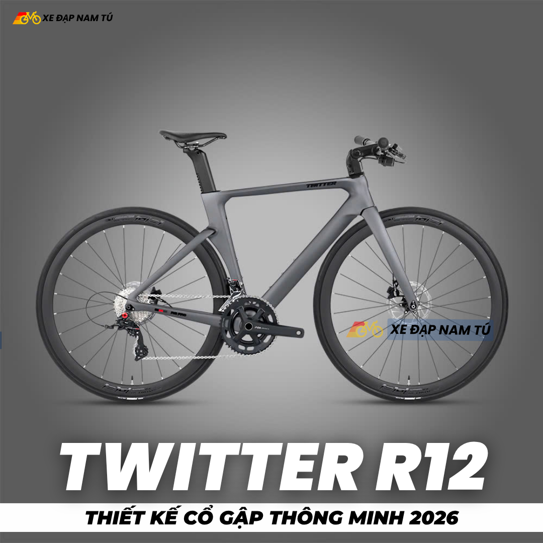 XE ĐẠP TOURING TWITTER R12 [2026], KHUNG CARBON, THIẾT KẾ NÂNG HẠ TAY LÁI THÔNG MINH 