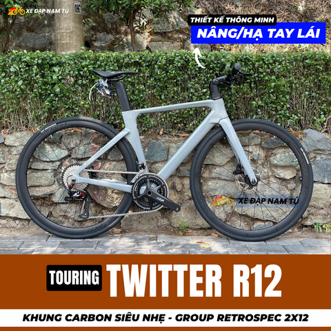  XE ĐẠP TOURING TWITTER R12 [2026], KHUNG CARBON, THIẾT KẾ NÂNG HẠ TAY LÁI THÔNG MINH 