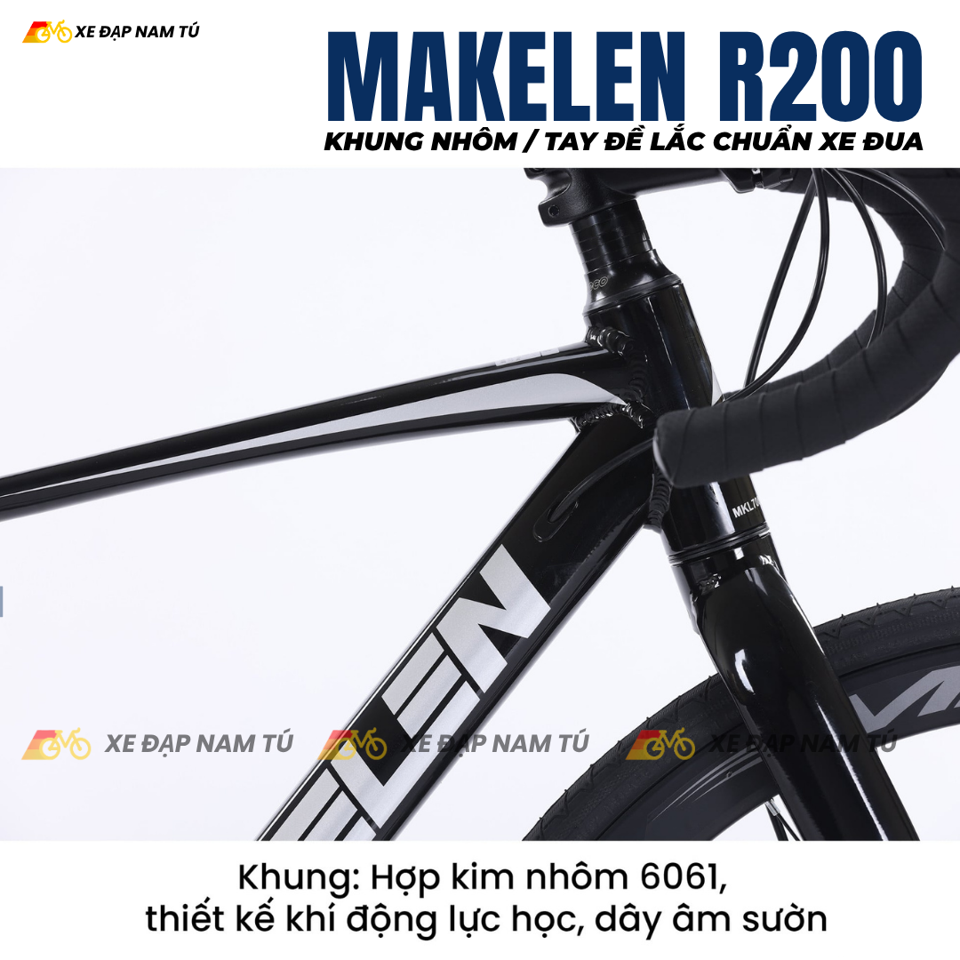  Xe Đạp Đua Makelen R200, Khung Sườn Nhôm, Tay Đề Lắc, Phanh Dĩa Chuẩn Xe Đua 