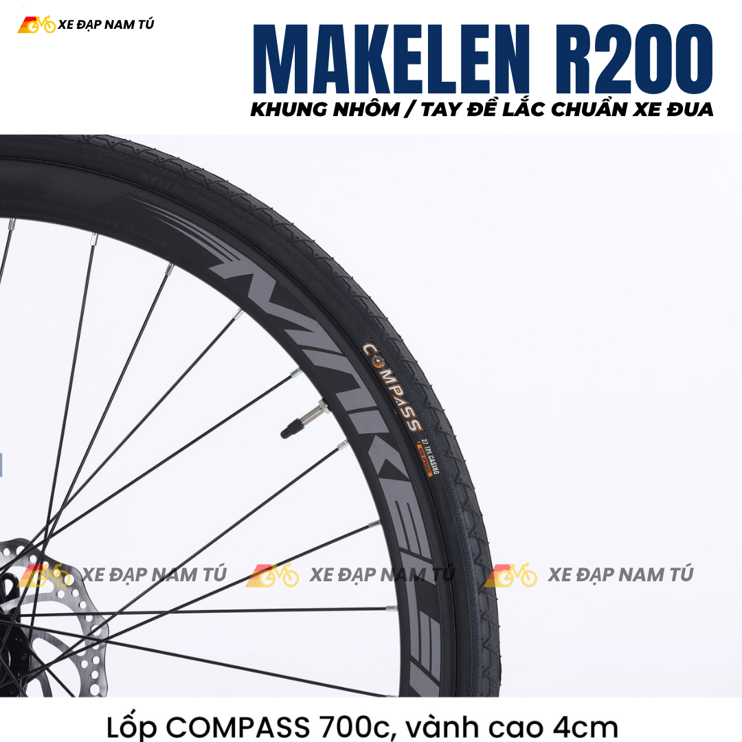  Xe Đạp Đua Makelen R200, Khung Sườn Nhôm, Tay Đề Lắc, Phanh Dĩa Chuẩn Xe Đua 