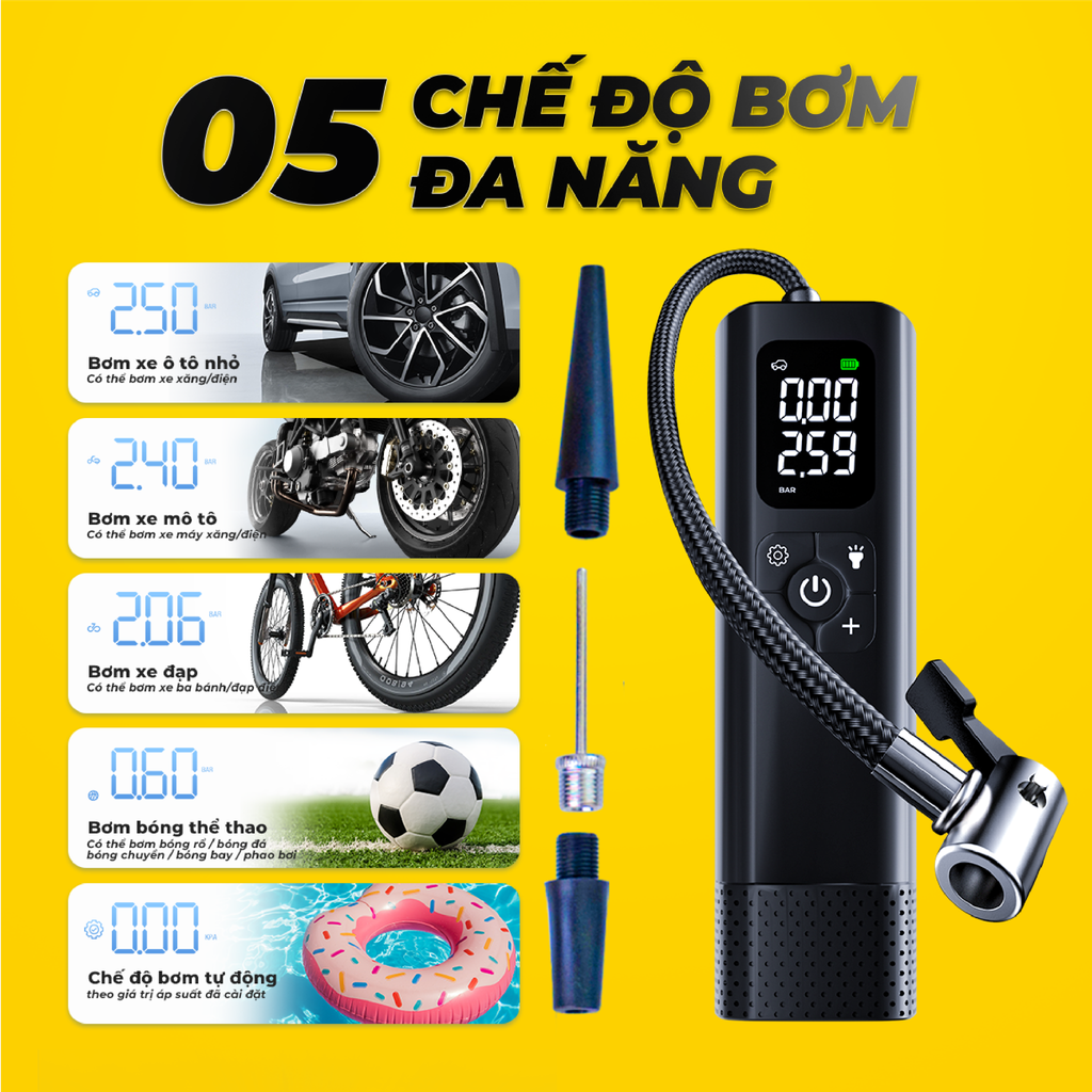 [New] Bơm lốp ô tô mini thông minh không dây công suất cao T15B