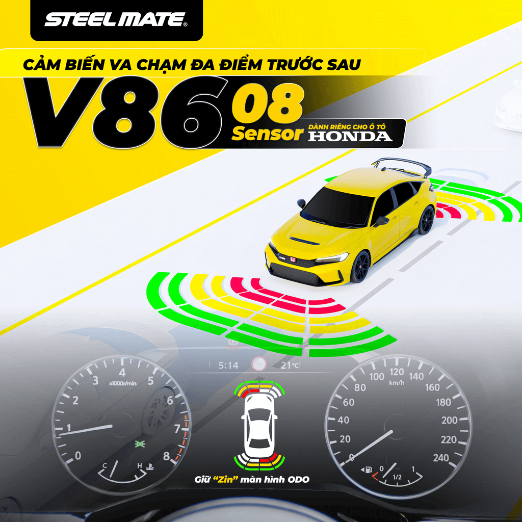 Cảm biến chống va chạm đa điểm trước sau V86 tích hợp lên màn hình ODO dành cho Honda (8 mắt)