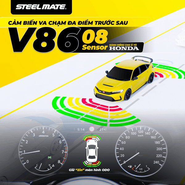 Cảm biến chống va chạm đa điểm trước sau V86 tích hợp lên màn hình ODO dành cho Honda (8 mắt)